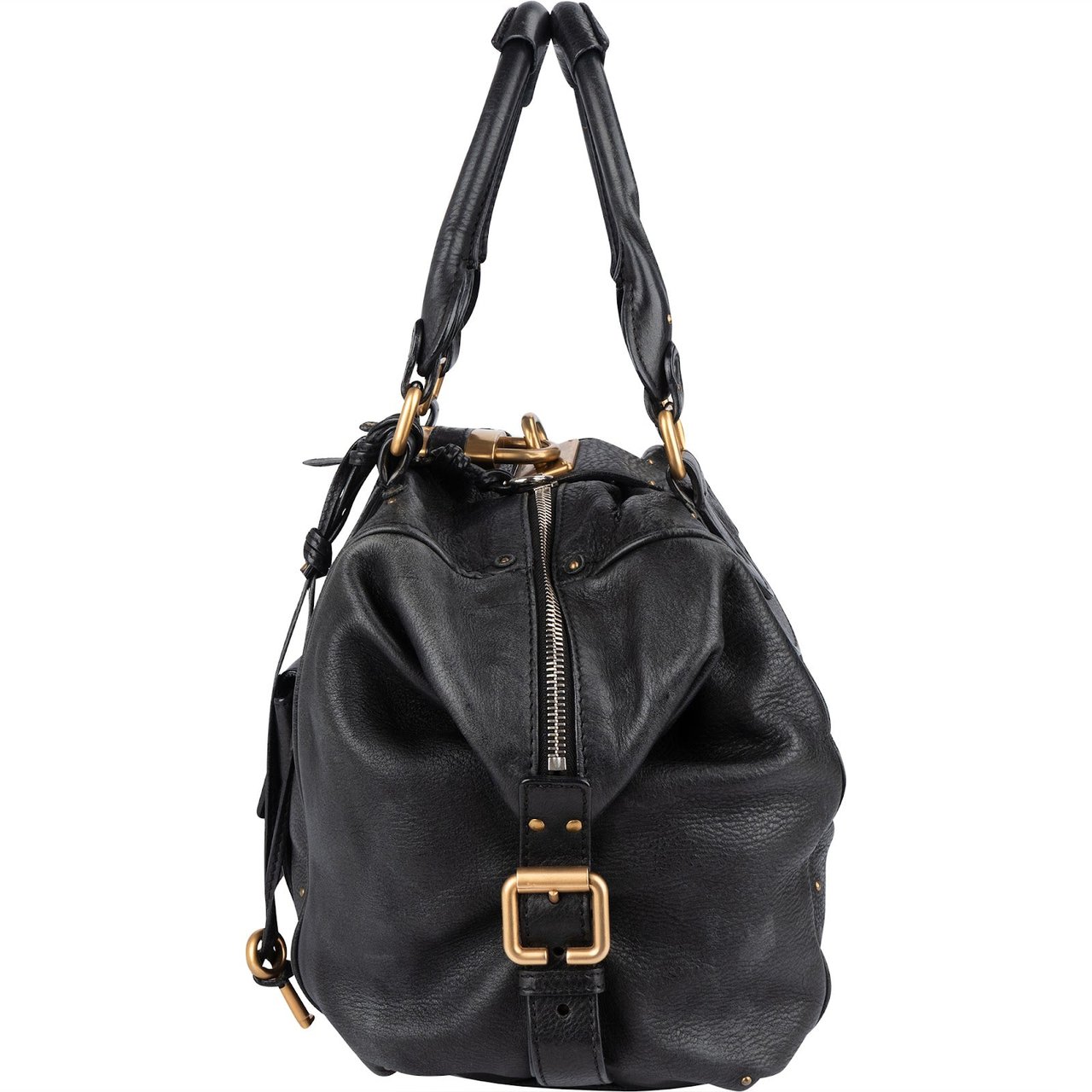 Chloé Chloé Studded Pebbled Leather Large Paddington Satchel Handbag Zwart