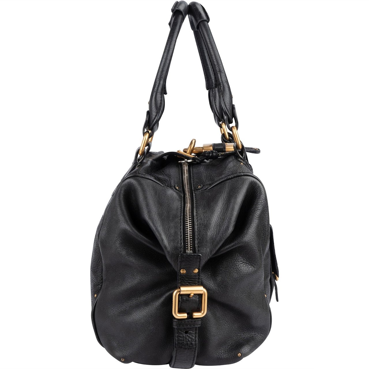 Chloé Chloé Studded Pebbled Leather Large Paddington Satchel Handbag Zwart