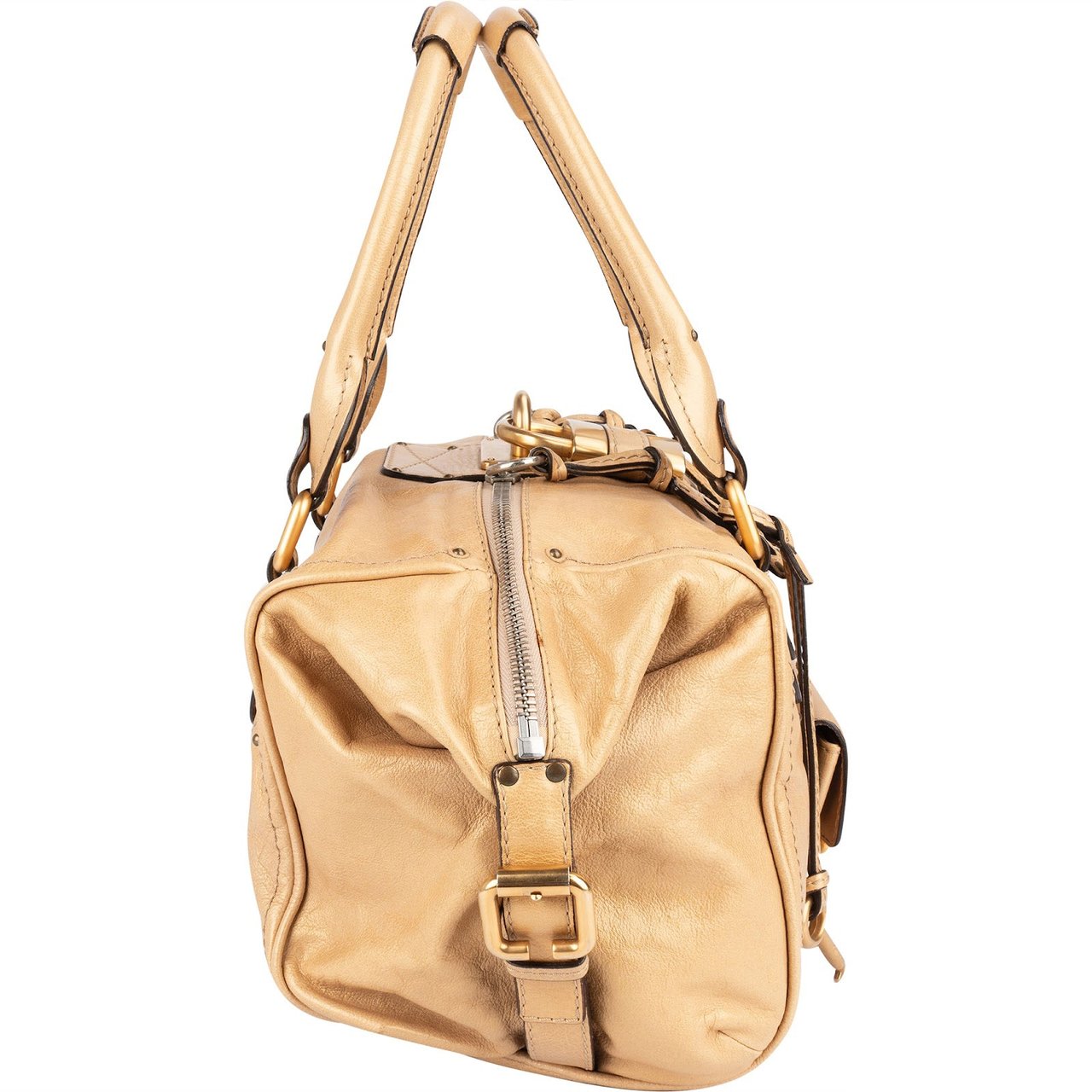 Chloé Chloé Studded Leather Large Paddington Satchel Handbag Beige