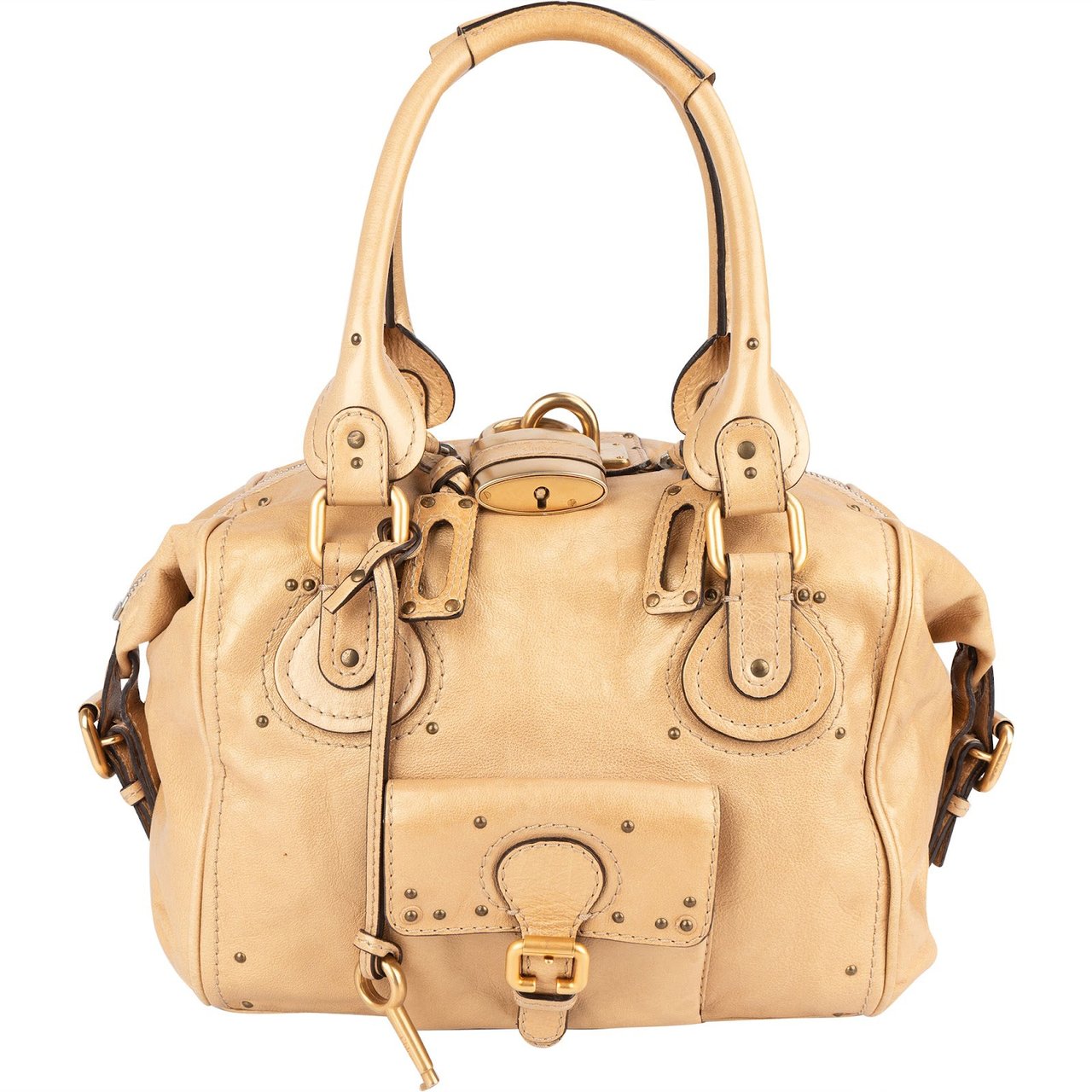 Chloé Chloé Studded Leather Large Paddington Satchel Handbag Beige