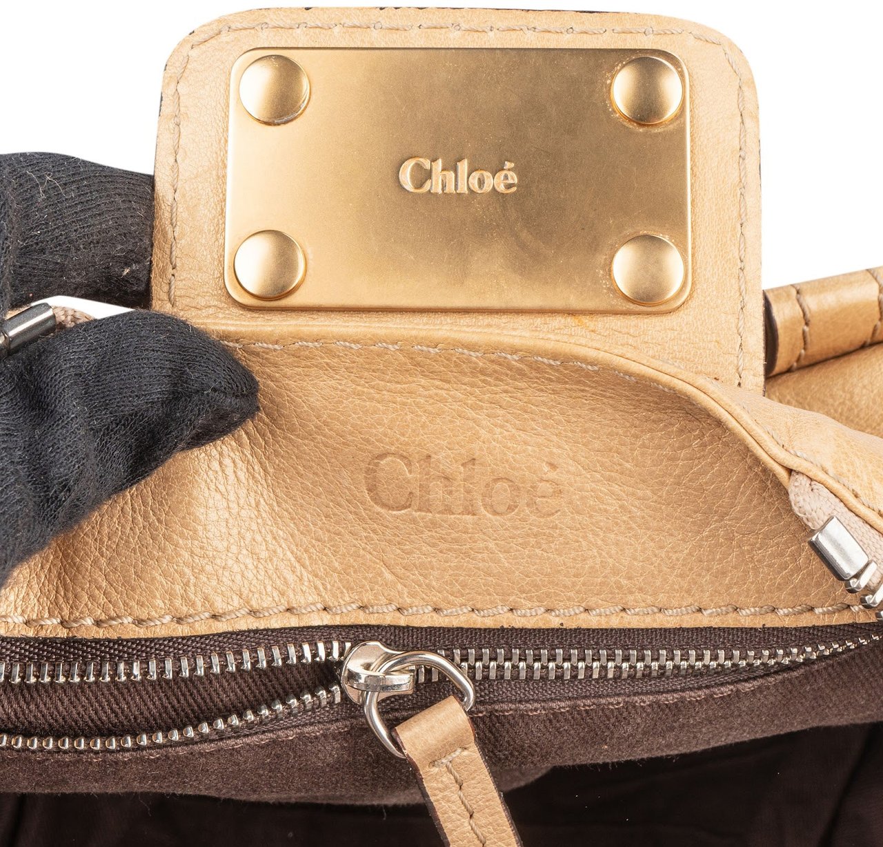 Chloé Chloé Studded Leather Large Paddington Satchel Handbag Beige