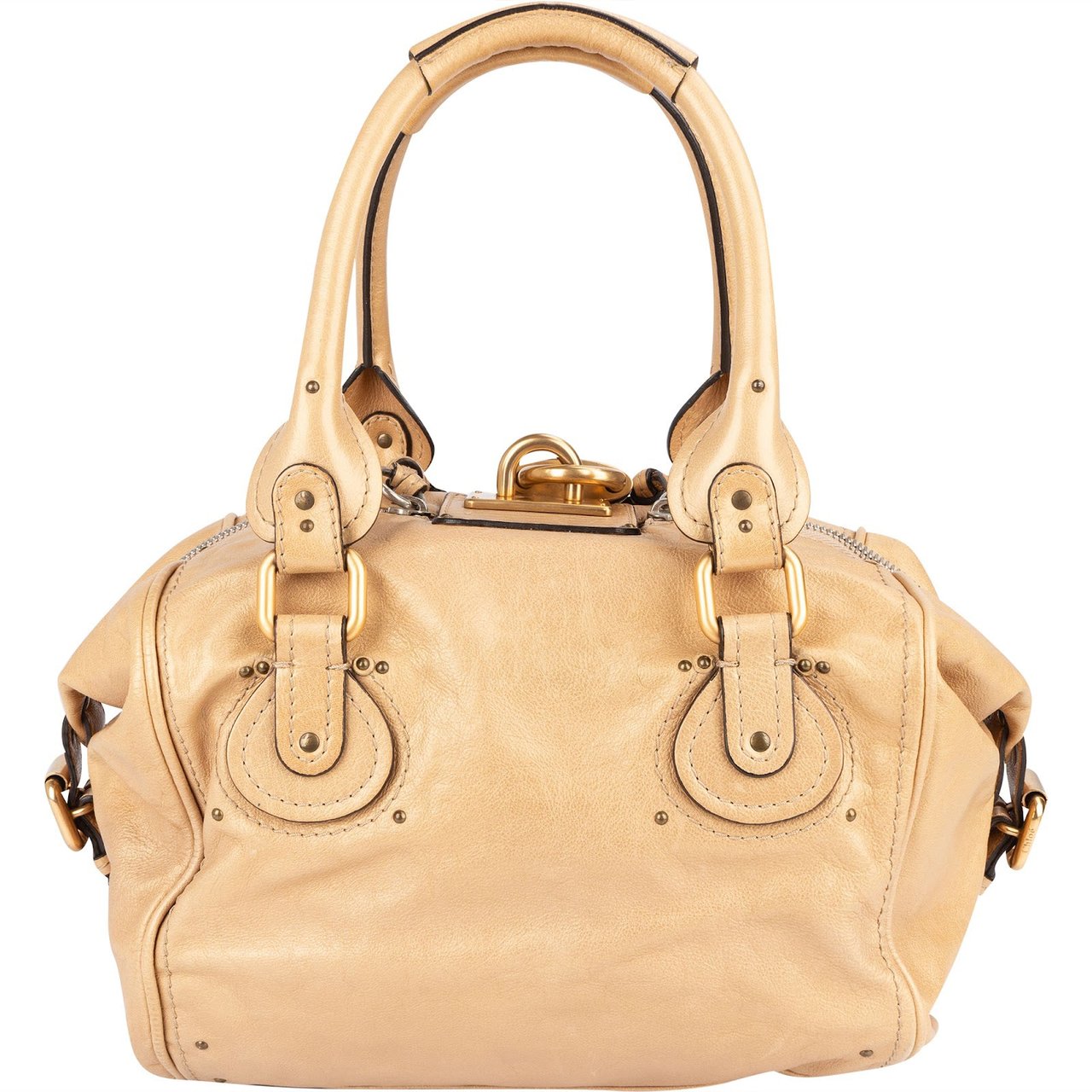 Chloé Chloé Studded Leather Large Paddington Satchel Handbag Beige