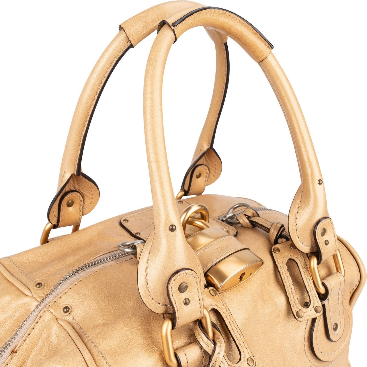 Chloé Chloé Studded Leather Large Paddington Satchel Handbag Beige