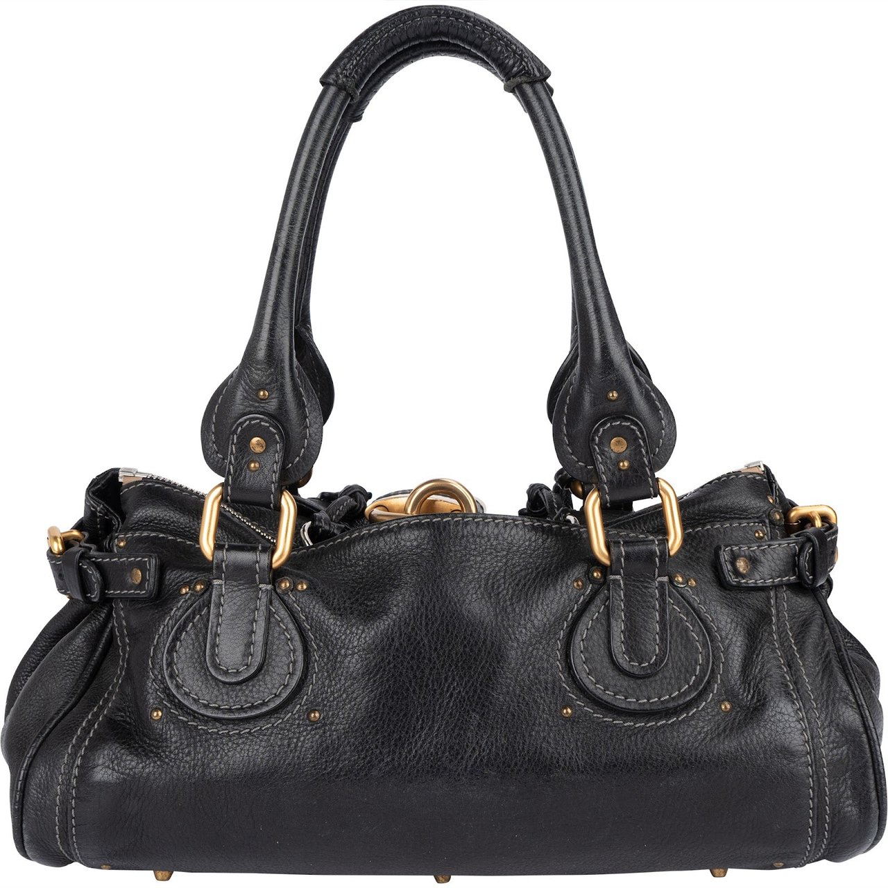 Chloé Chloé Pebbled Leather Paddington Satchel Handbag Zwart