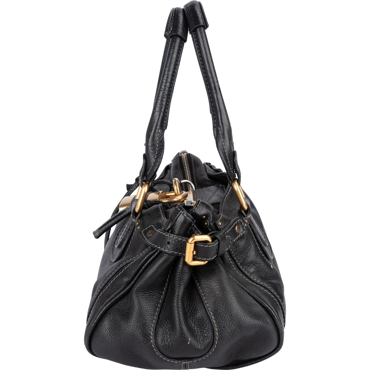 Chloé Chloé Pebbled Leather Paddington Satchel Handbag Zwart