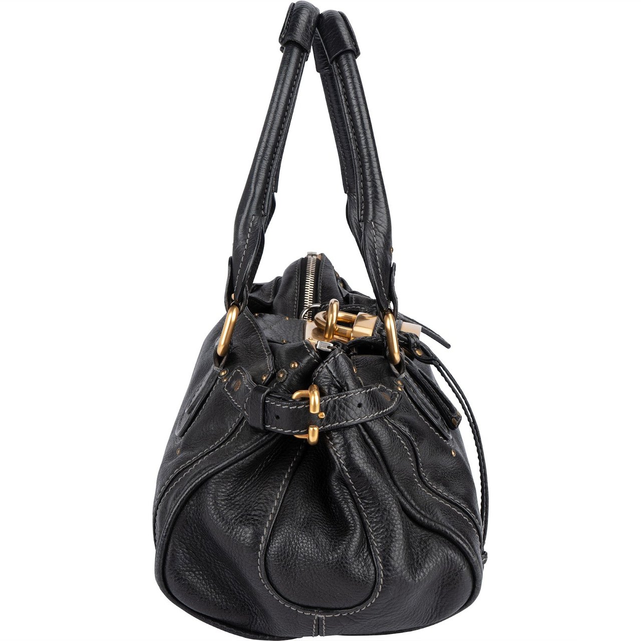 Chloé Chloé Pebbled Leather Paddington Satchel Handbag Zwart