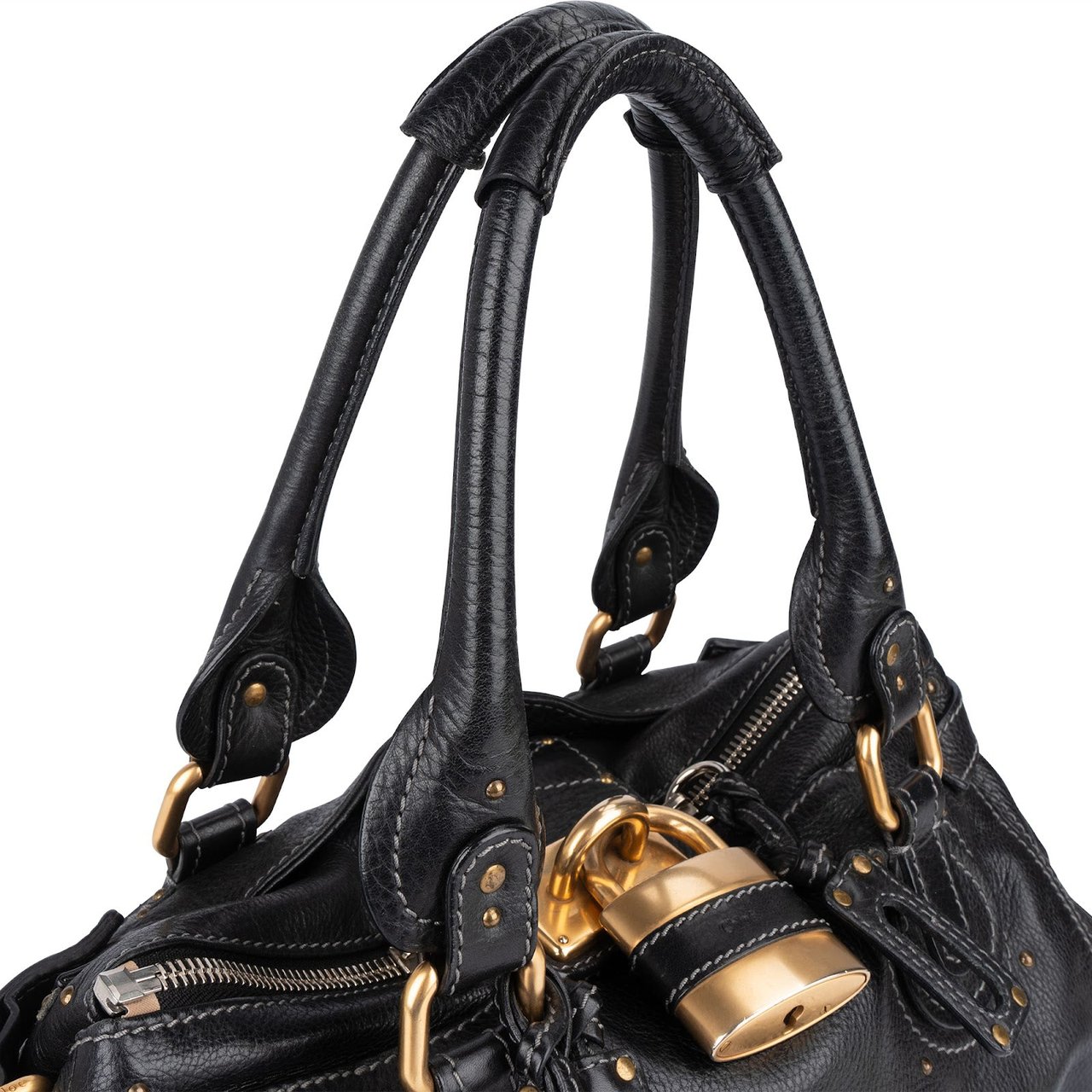 Chloé Chloé Pebbled Leather Paddington Satchel Handbag Zwart