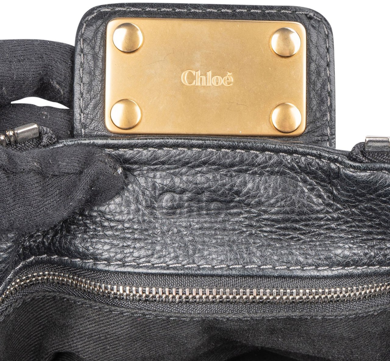 Chloé Chloé Pebbled Leather Paddington Satchel Handbag Zwart