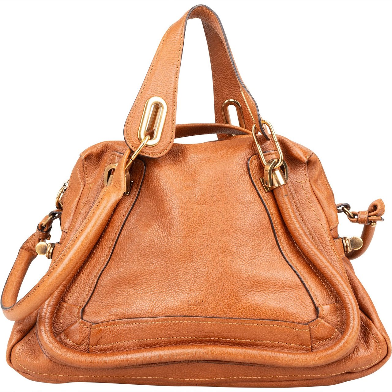 Chloé Grained Leather Paraty Shoulder Handbag Bruin