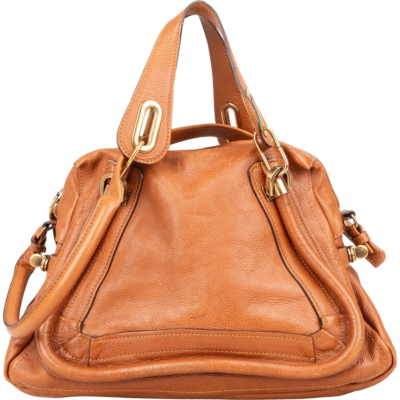 Chloé Grained Leather Paraty Shoulder Handbag Bruin