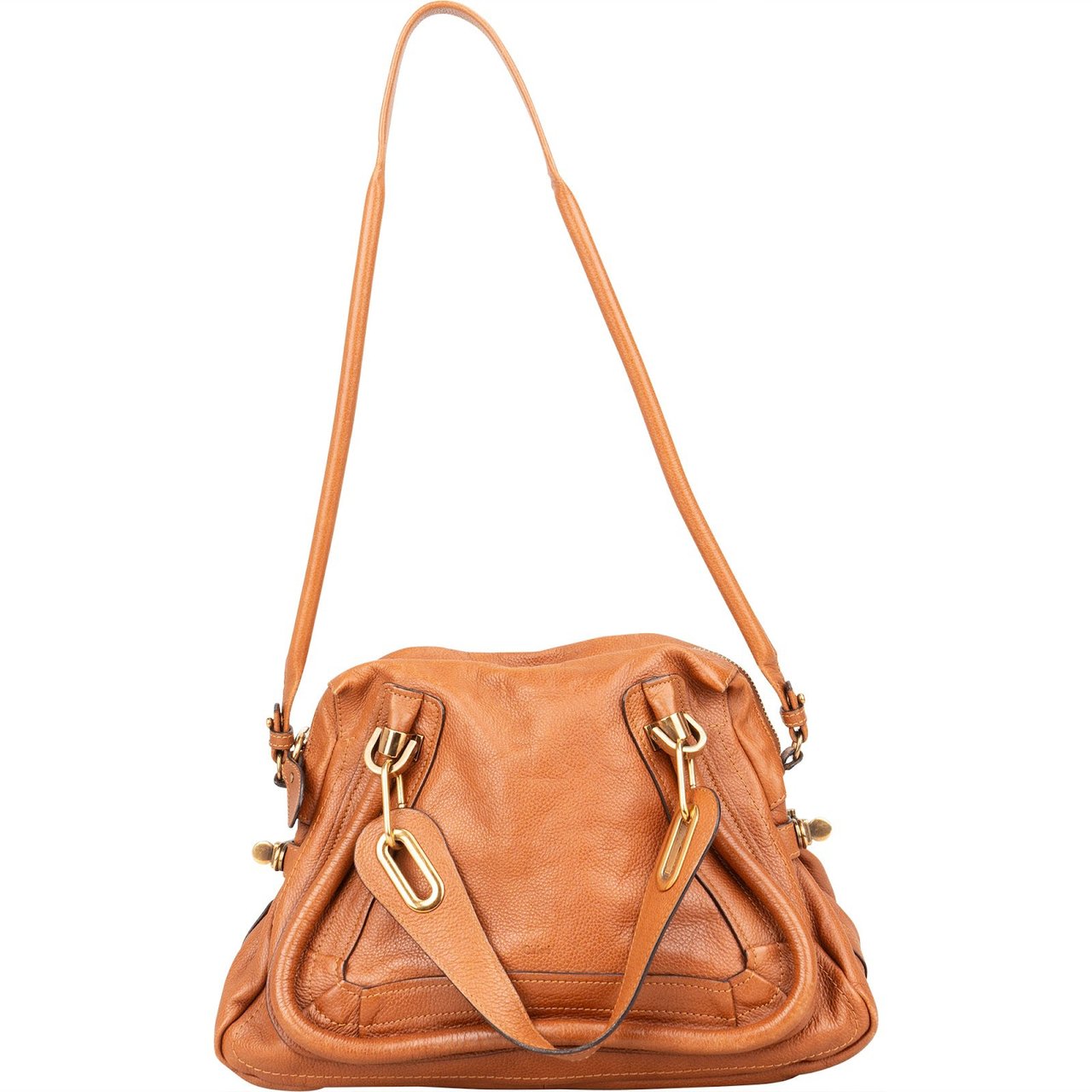 Chloé Grained Leather Paraty Shoulder Handbag Bruin
