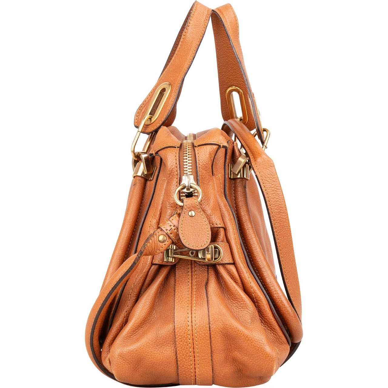Chloé Grained Leather Paraty Shoulder Handbag Bruin