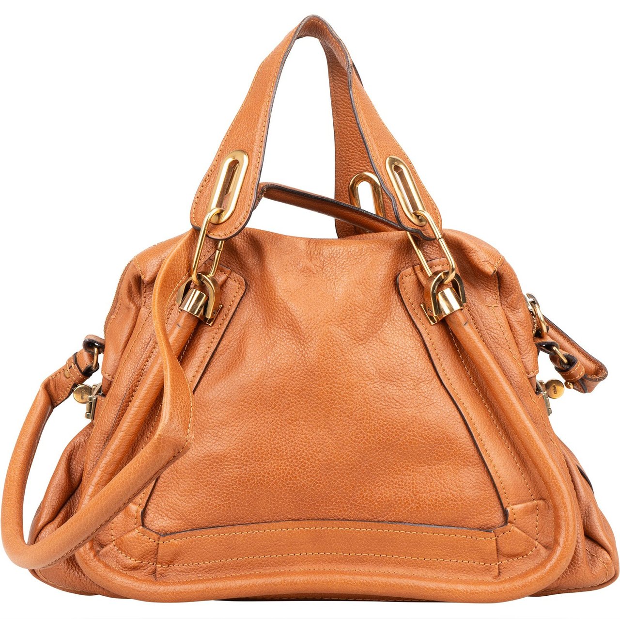 Chloé Grained Leather Paraty Shoulder Handbag Bruin