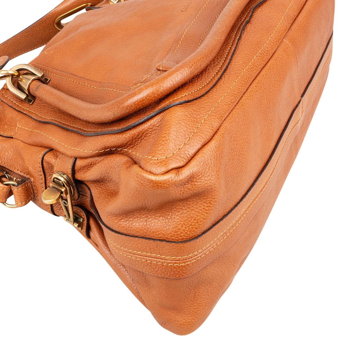 Chloé Grained Leather Paraty Shoulder Handbag Bruin