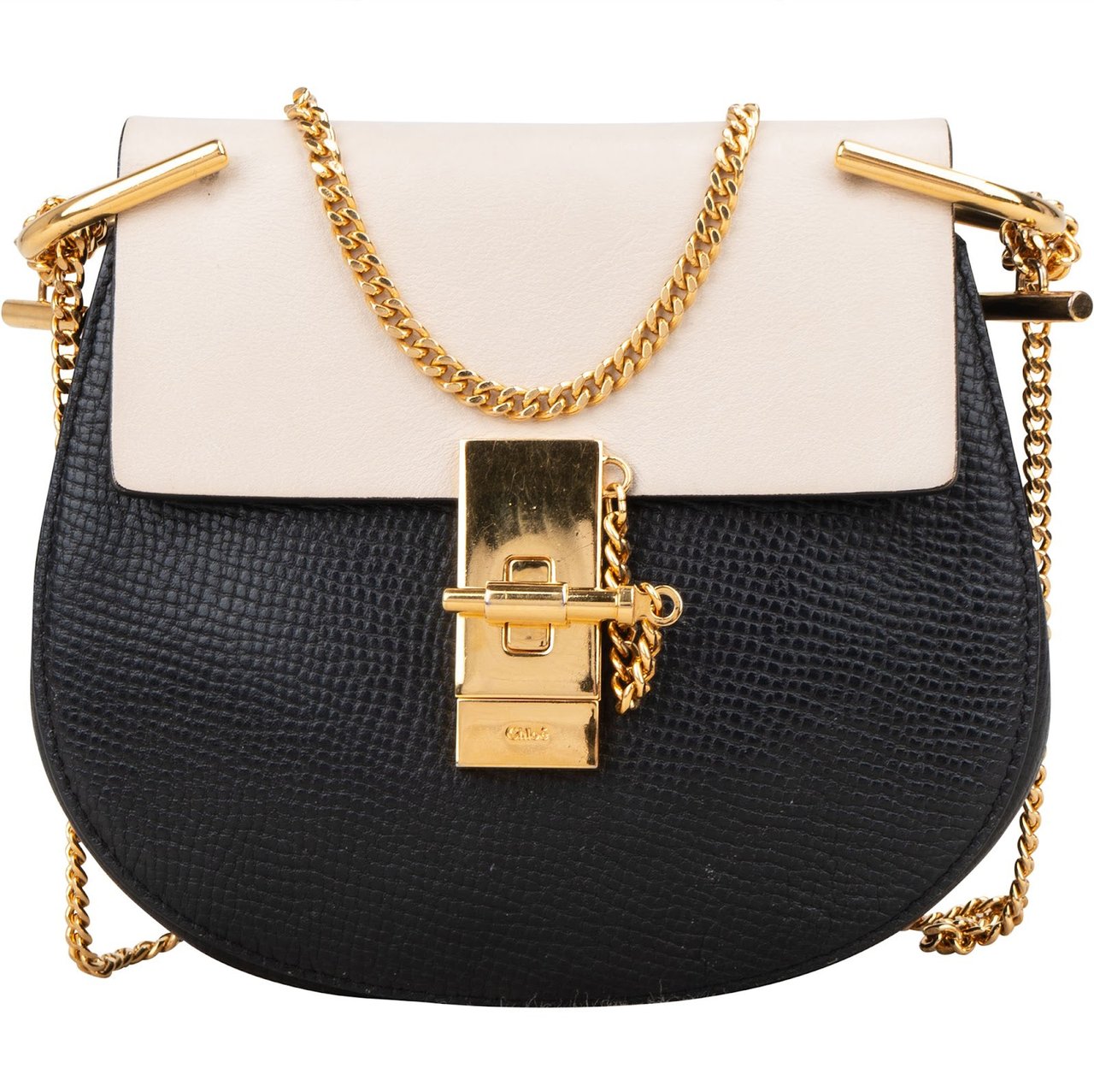 Chloé Embossed Calfskin Drew Mini Shoulder Crossbody Bag Zwart