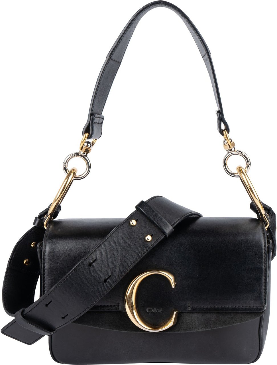 Chloé Black Leather C Shoulder Crossbody Bag Zwart