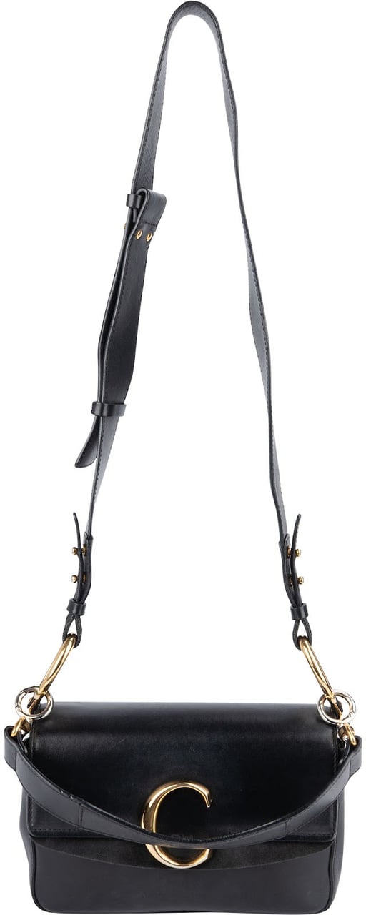 Chloé Black Leather C Shoulder Crossbody Bag Zwart