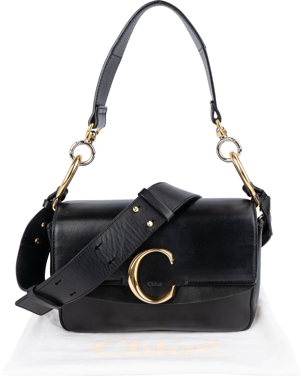 Chloé Black Leather C Shoulder Crossbody Bag Zwart