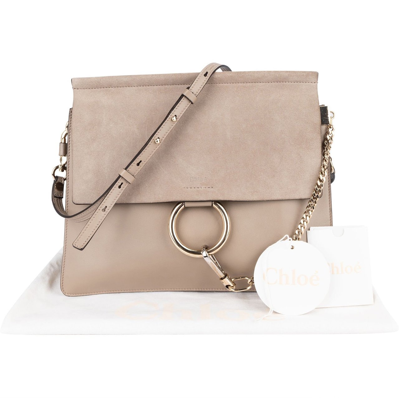 Chloé Suede Leather Faye Shoulder Crossbody Bag Beige
