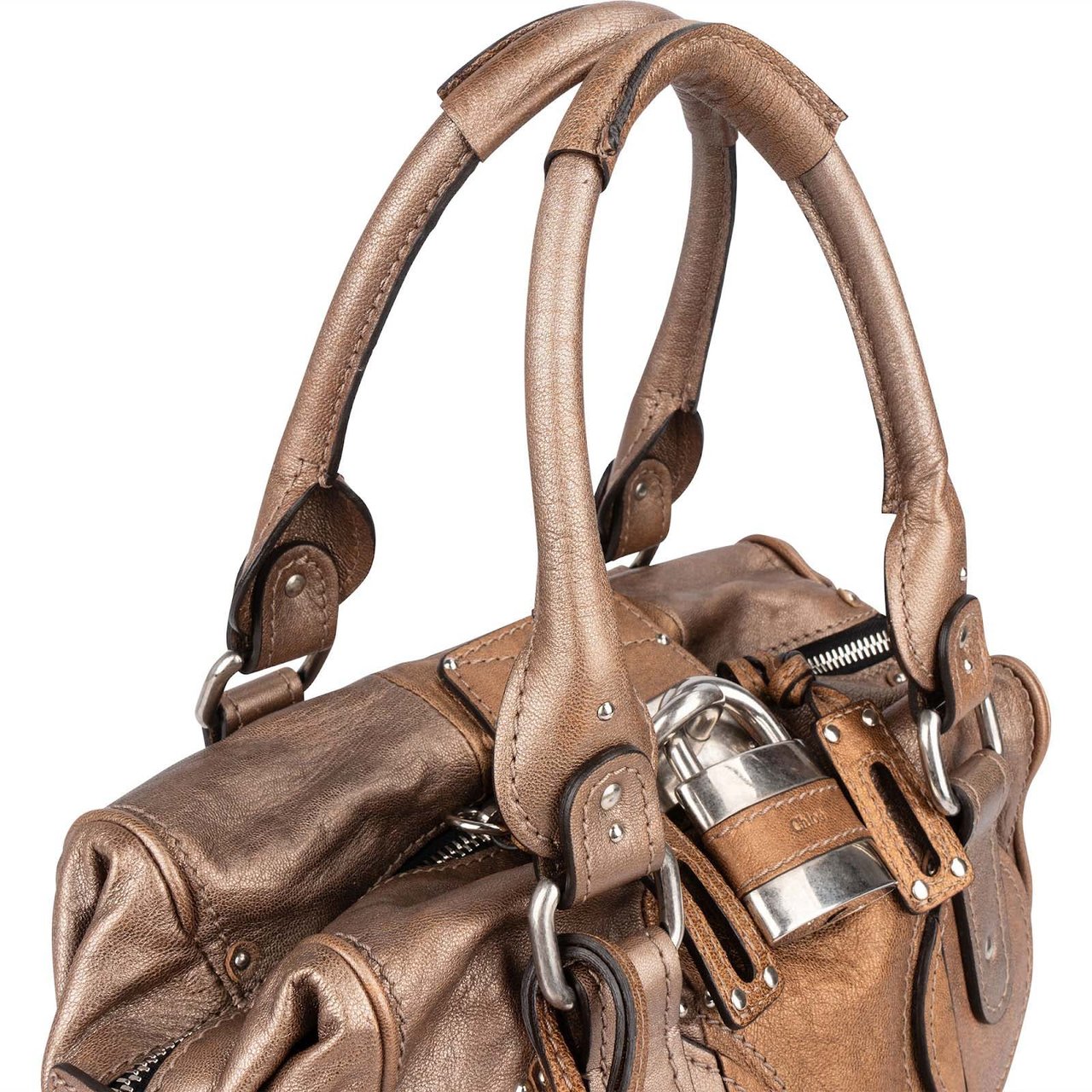 Chloé Bicolor Metallic Leather Studded Paddington Handbag Bruin