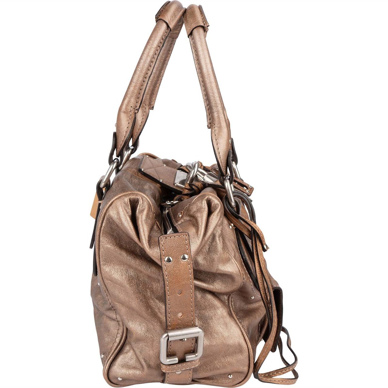 Chloé Bicolor Metallic Leather Studded Paddington Handbag Bruin