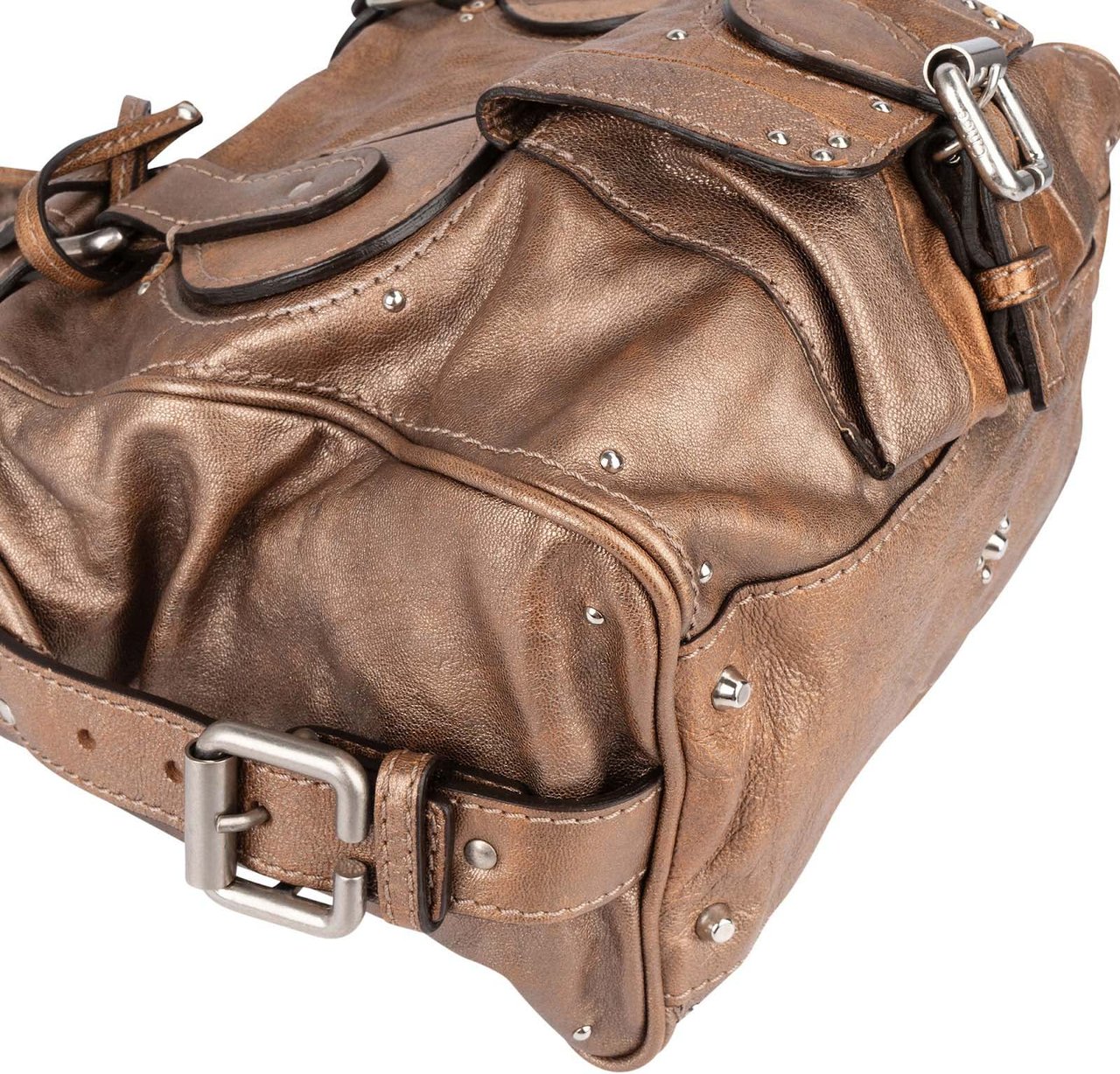 Chloé Bicolor Metallic Leather Studded Paddington Handbag Bruin