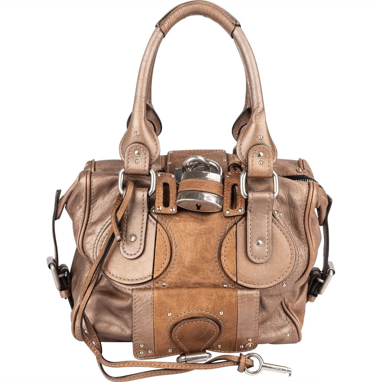 Chloé Bicolor Metallic Leather Studded Paddington Handbag Bruin
