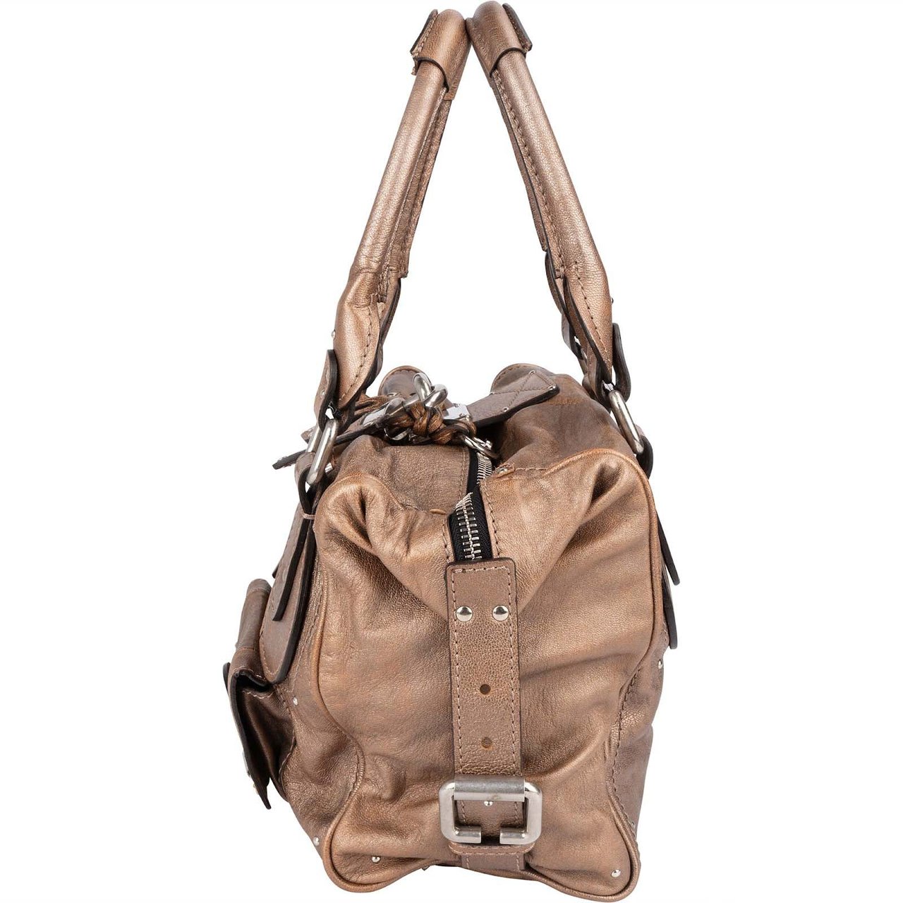 Chloé Bicolor Metallic Leather Studded Paddington Handbag Bruin