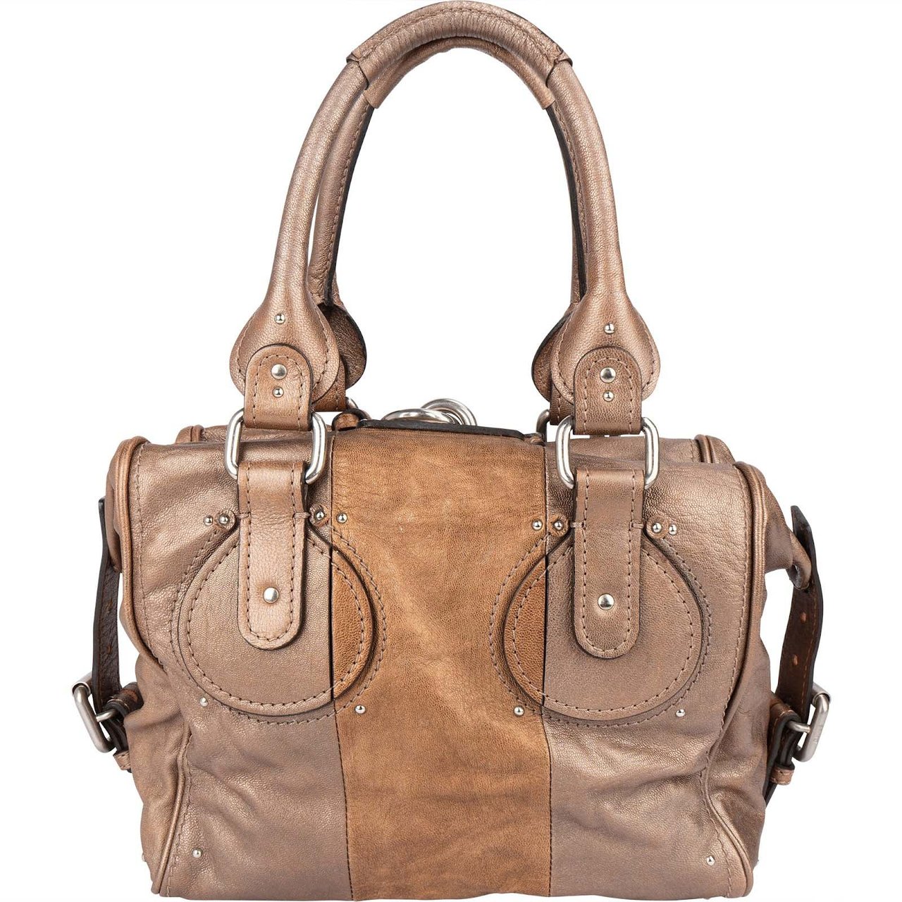 Chloé Bicolor Metallic Leather Studded Paddington Handbag Bruin