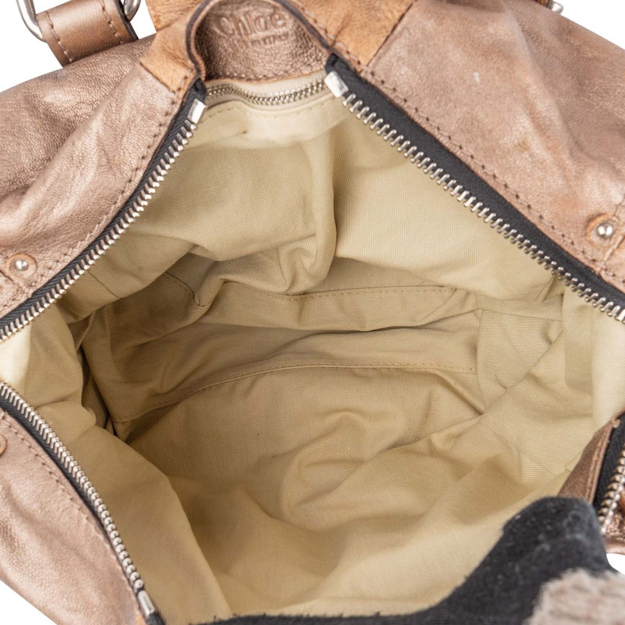 Chloé Bicolor Metallic Leather Studded Paddington Handbag Bruin