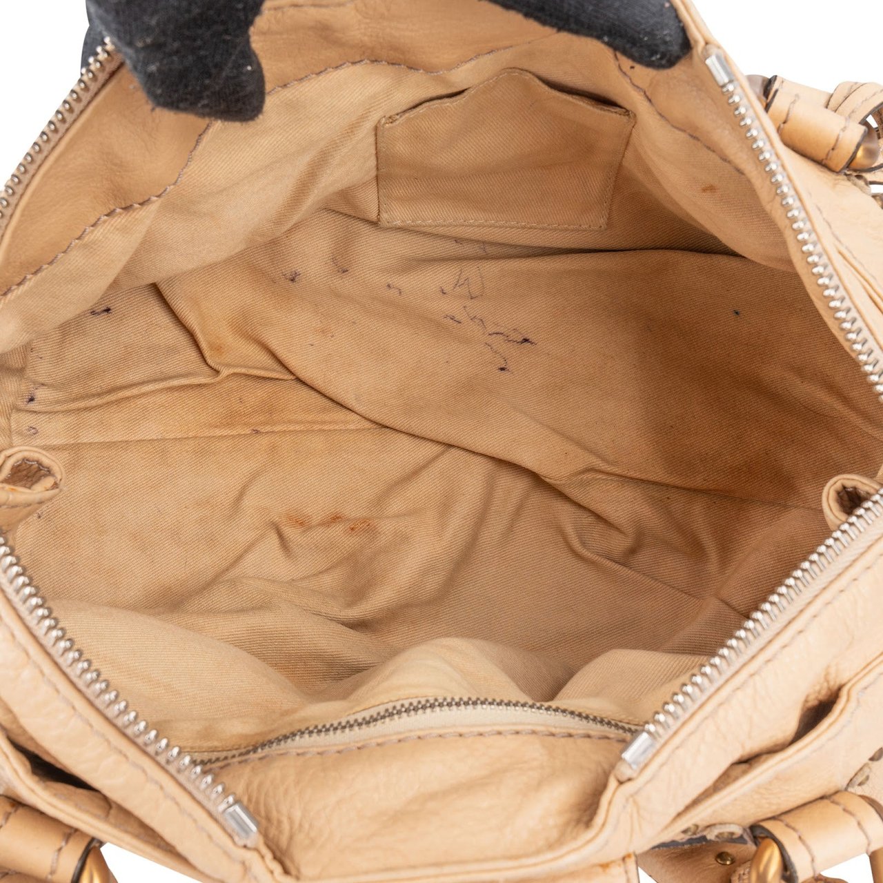 Chloé Leather Studded Paddington Satchel Handbag Beige