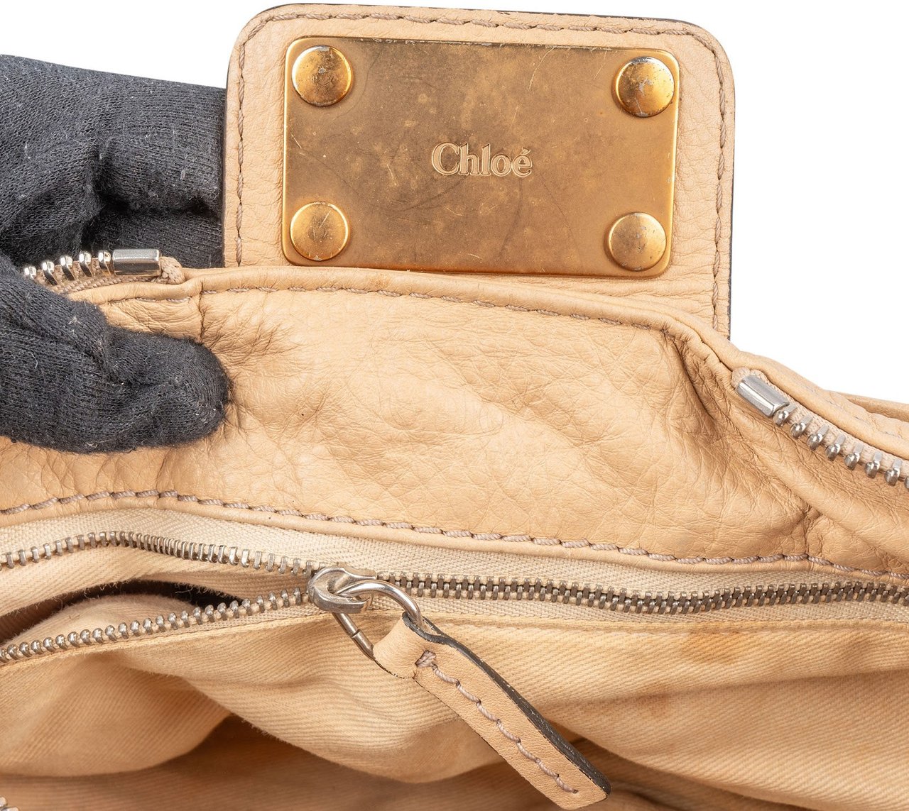 Chloé Leather Studded Paddington Satchel Handbag Beige