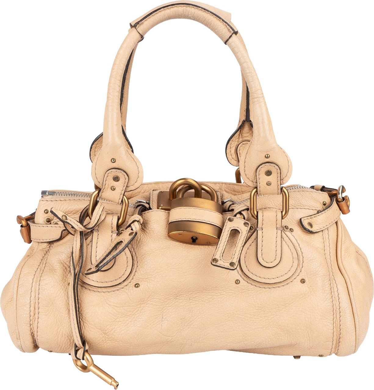 Chloé Leather Studded Paddington Satchel Handbag Beige