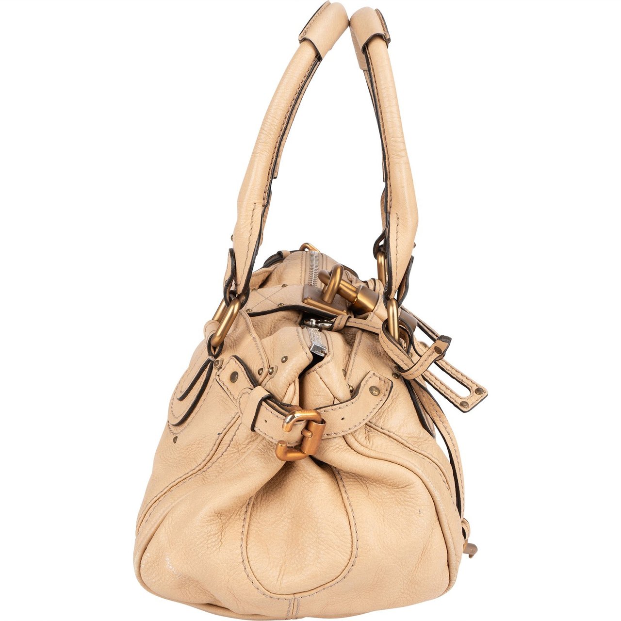 Chloé Leather Studded Paddington Satchel Handbag Beige