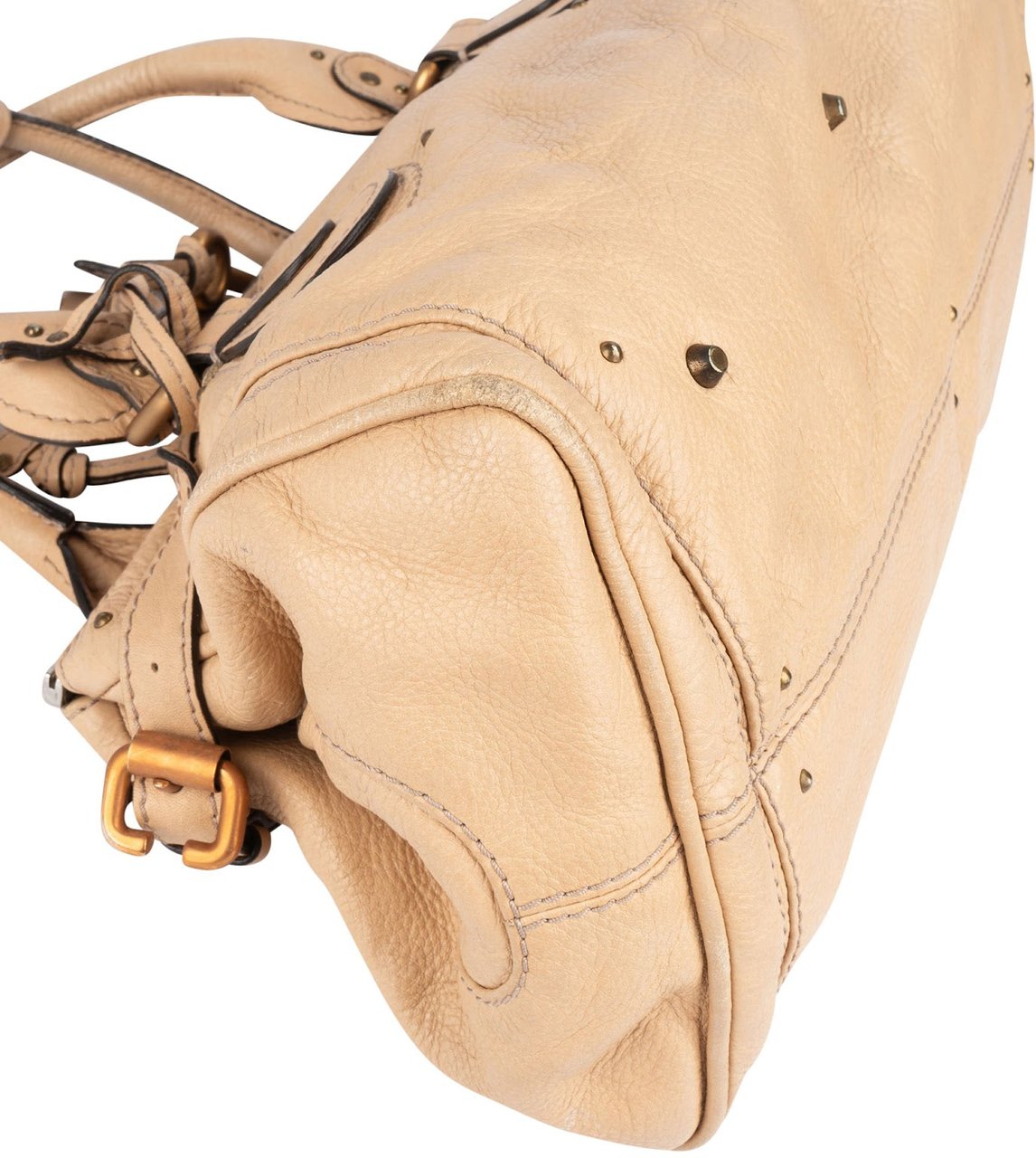 Chloé Leather Studded Paddington Satchel Handbag Beige