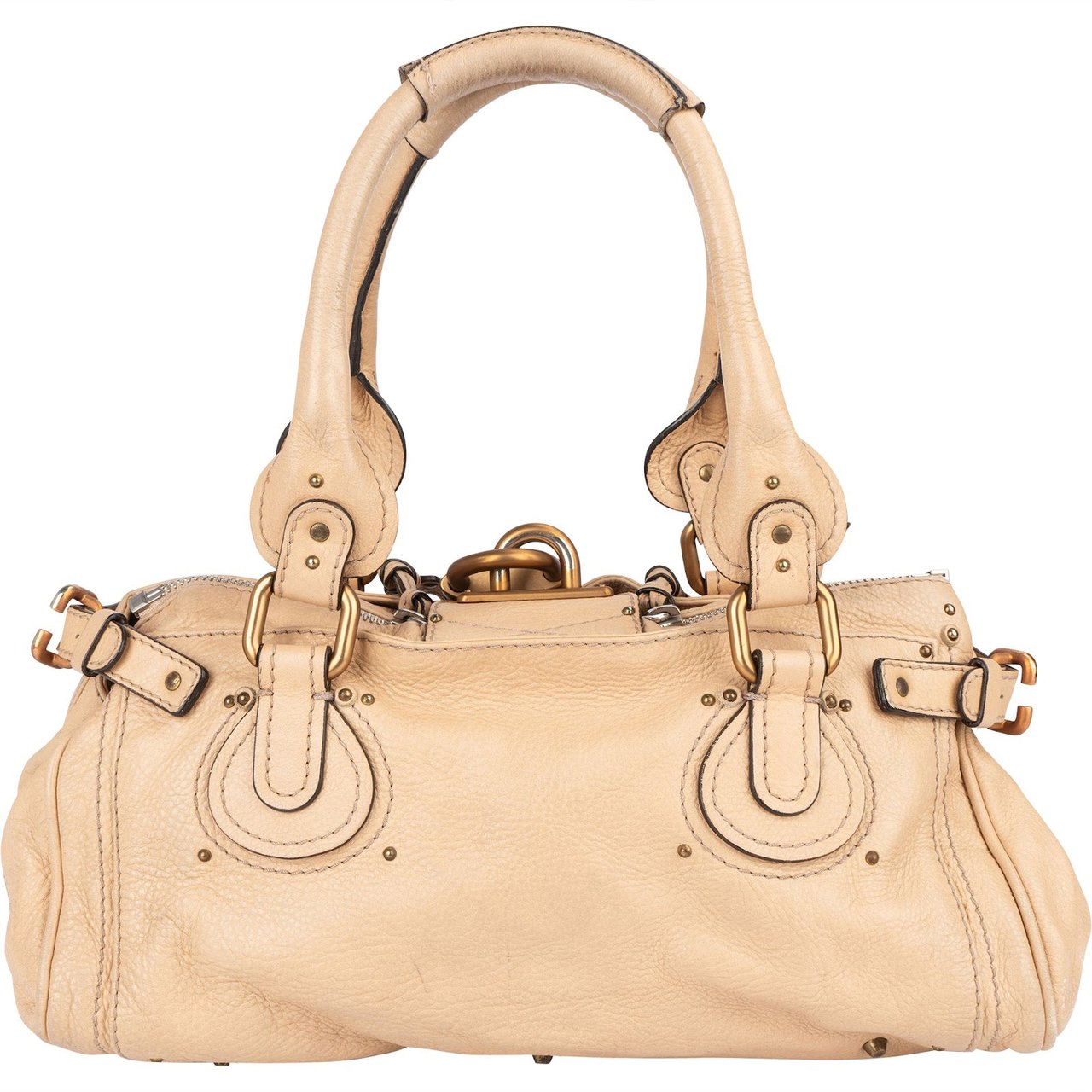 Chloé Leather Studded Paddington Satchel Handbag Beige