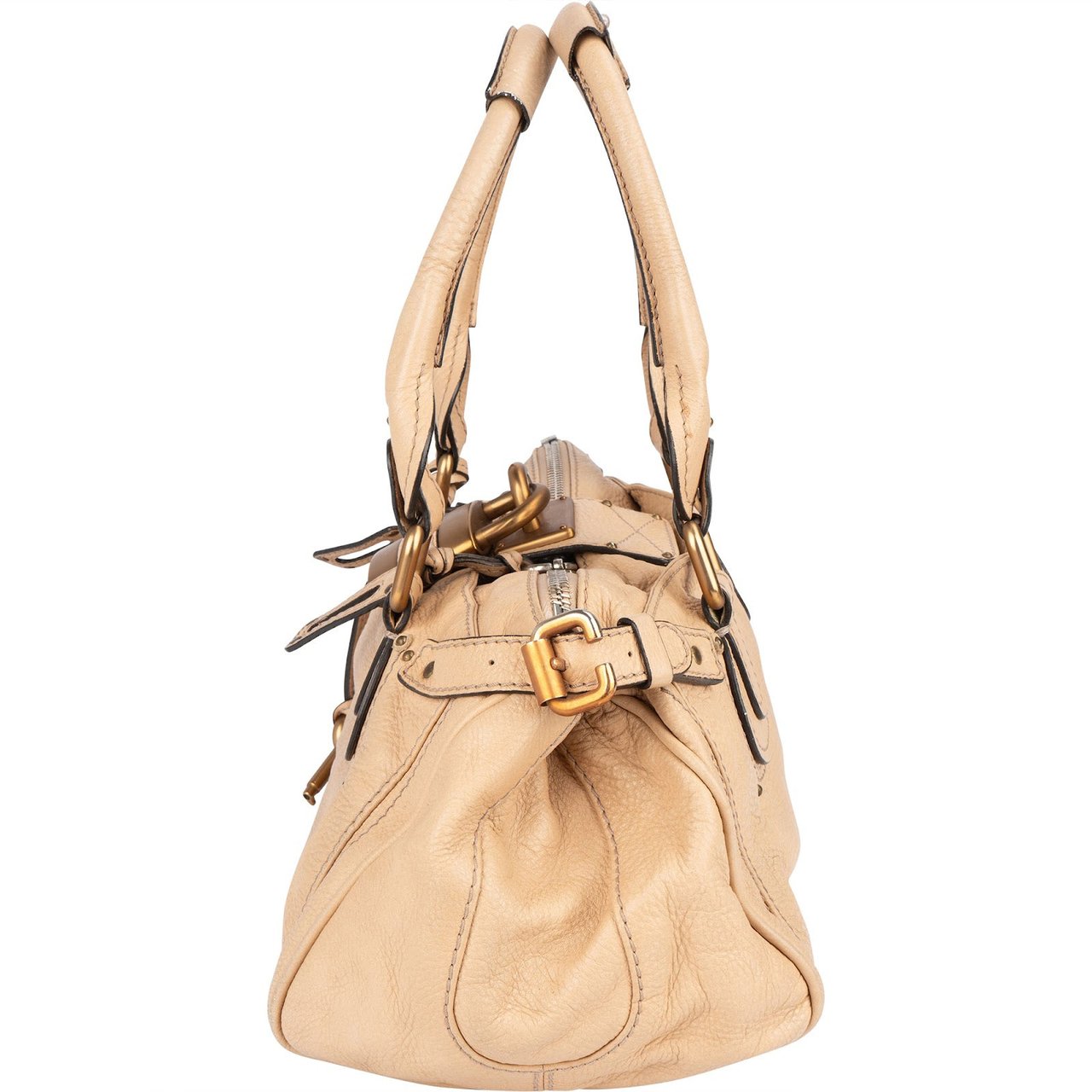 Chloé Leather Studded Paddington Satchel Handbag Beige