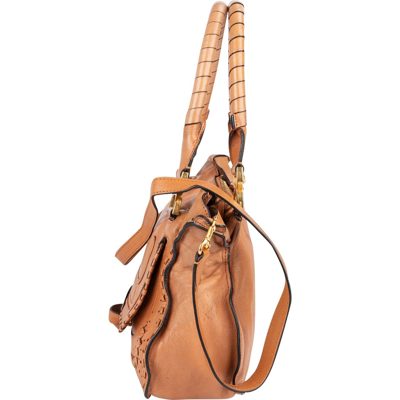 Chloé Woven Leather Marcie Shoulder Bag Bruin