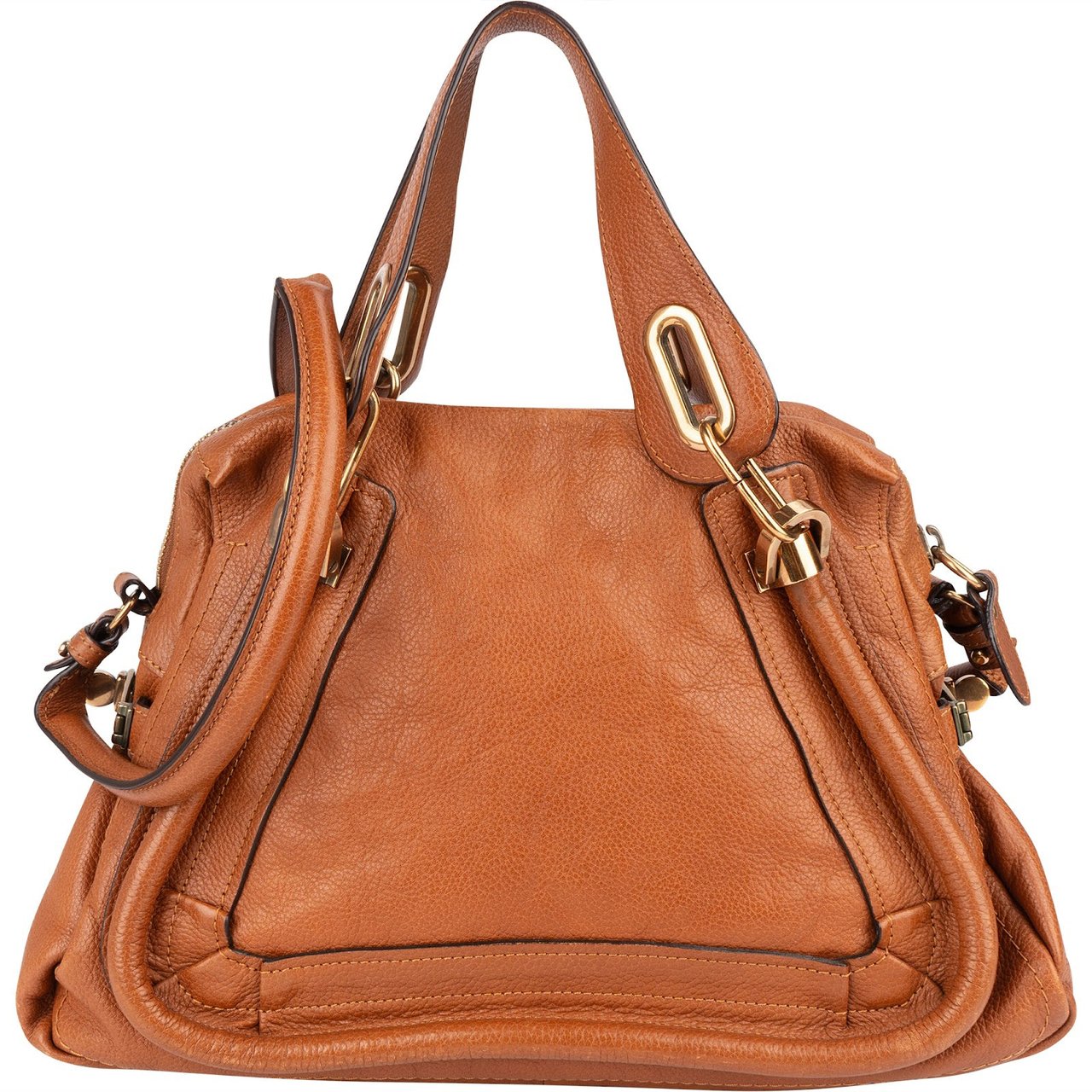 Chloé Grained Leather Paraty Handbag Bruin