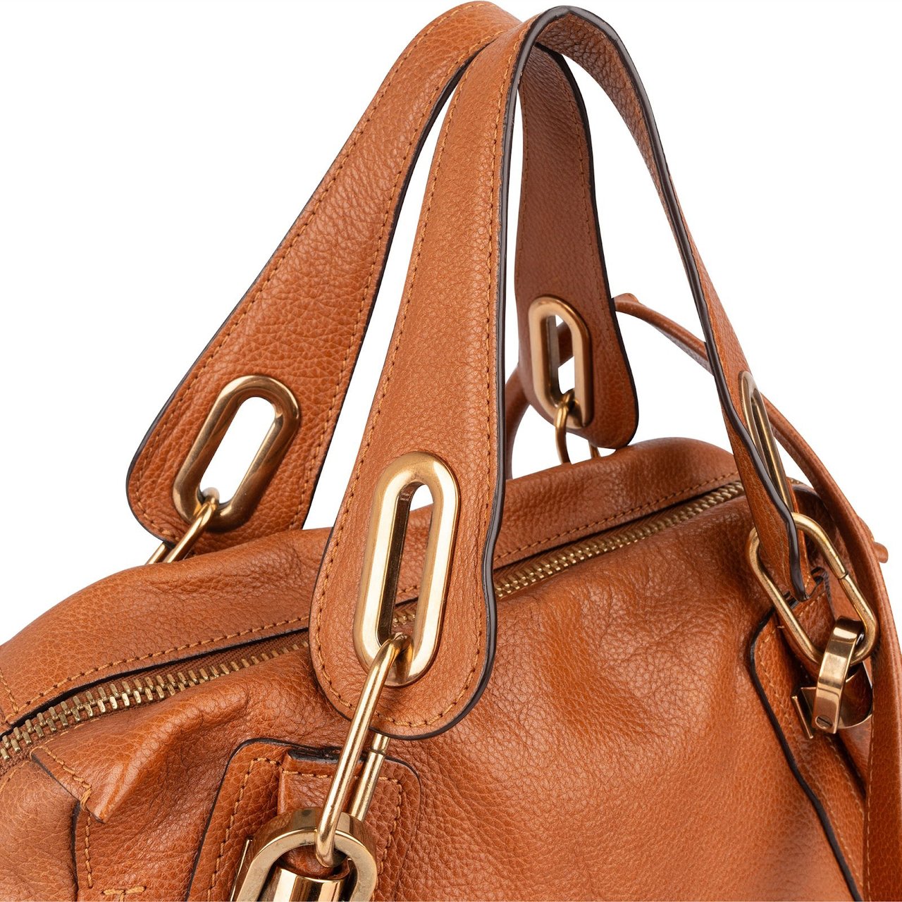 Chloé Grained Leather Paraty Handbag Bruin