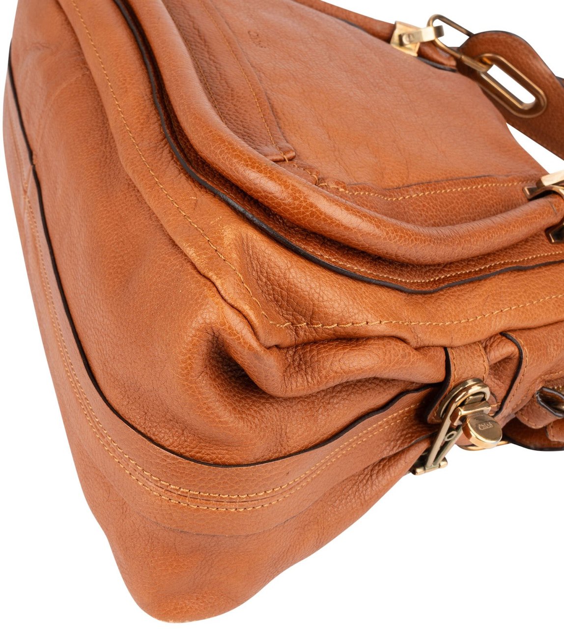 Chloé Grained Leather Paraty Handbag Bruin