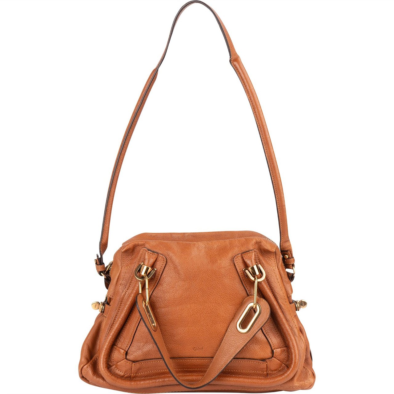 Chloé Grained Leather Paraty Handbag Bruin
