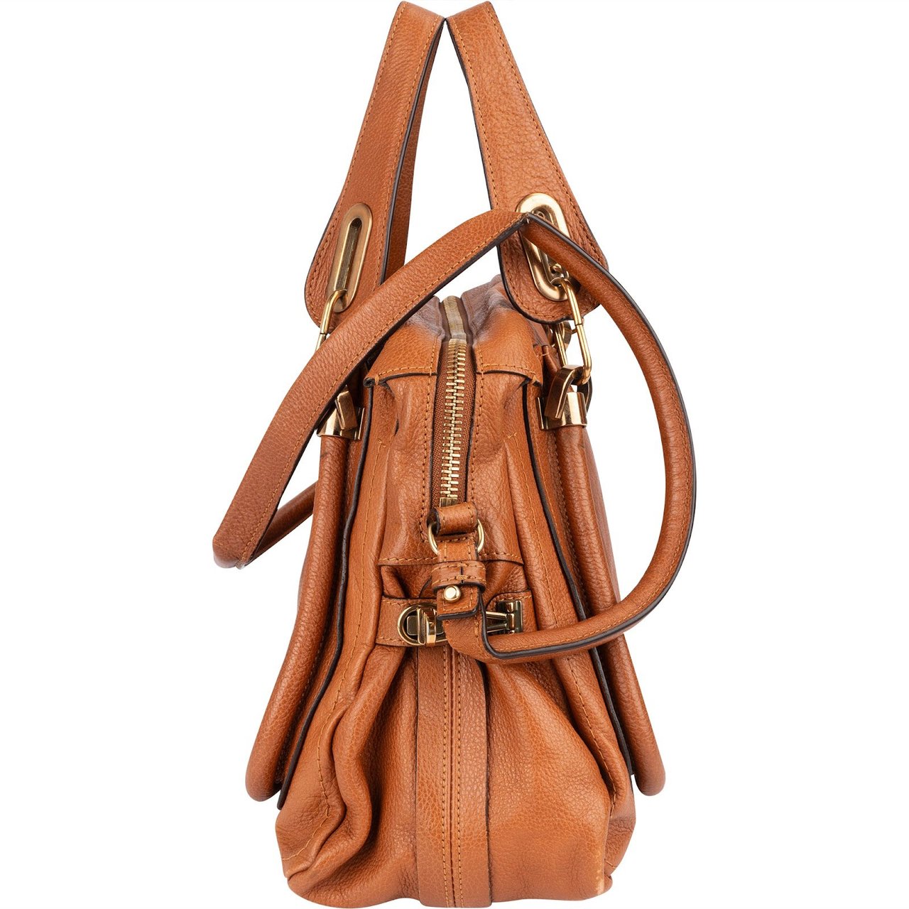Chloé Grained Leather Paraty Handbag Bruin