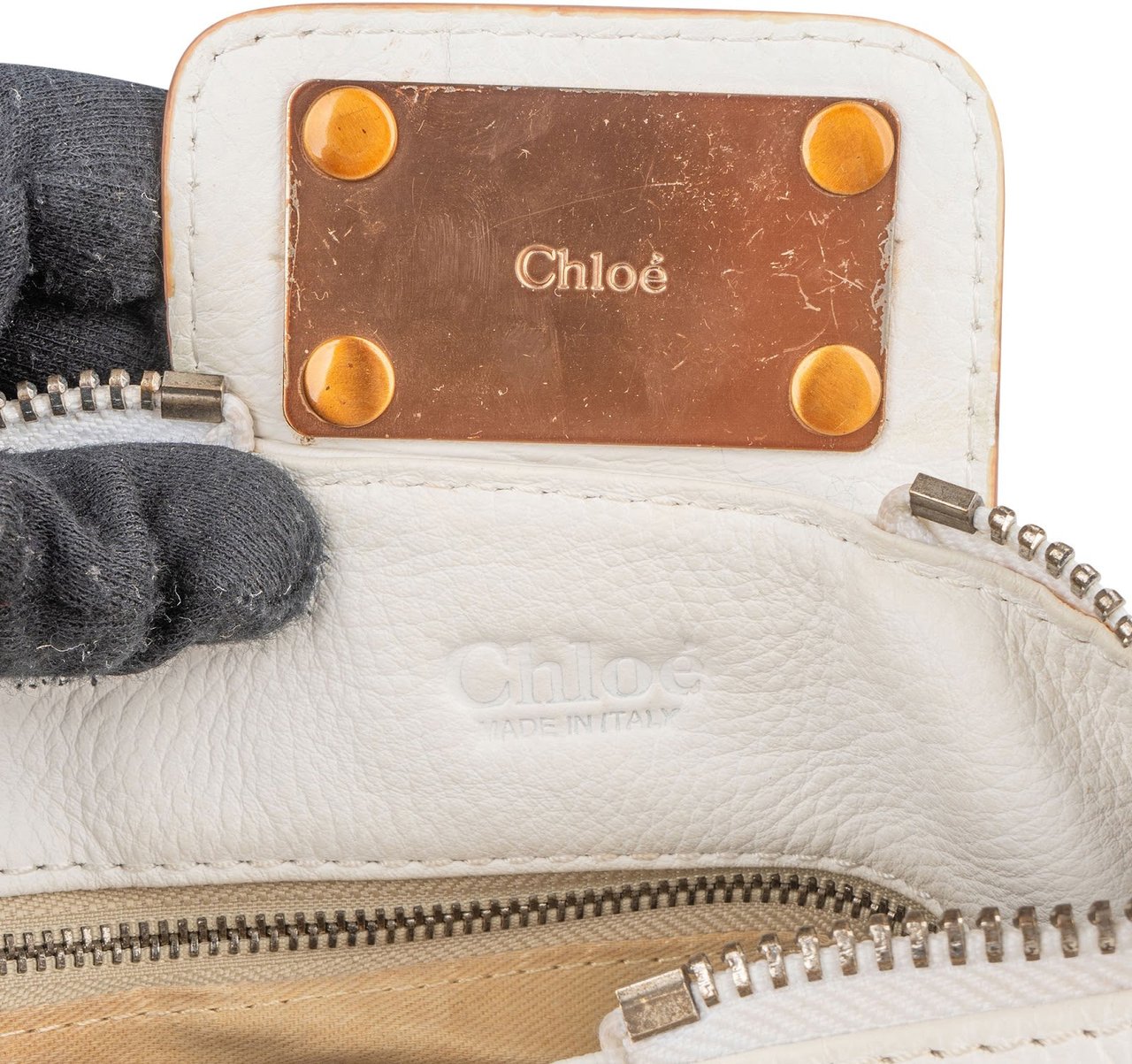 Chloé Pebbled Leather Paddington Satchel Handbag Wit
