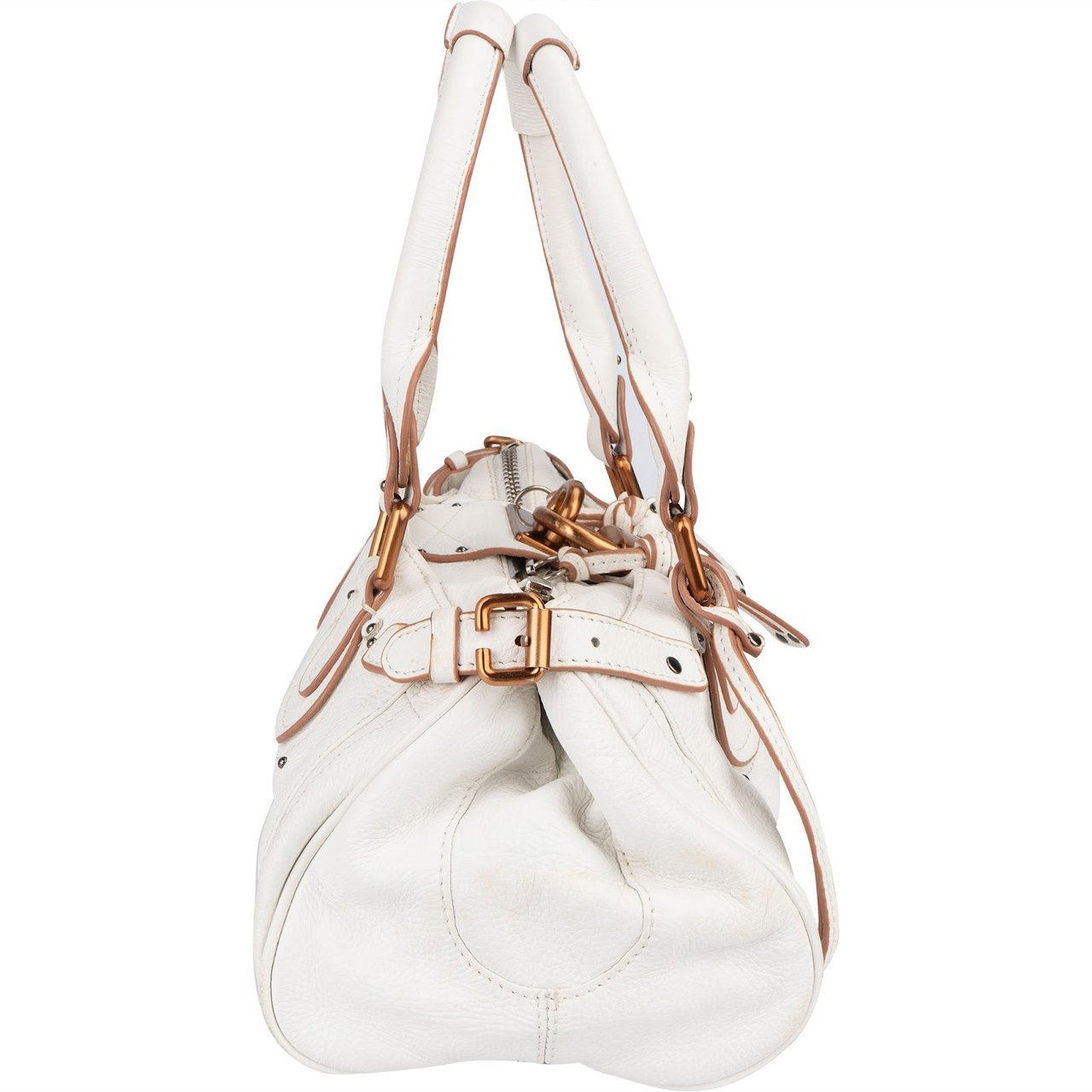 Chloé Pebbled Leather Paddington Satchel Handbag Wit