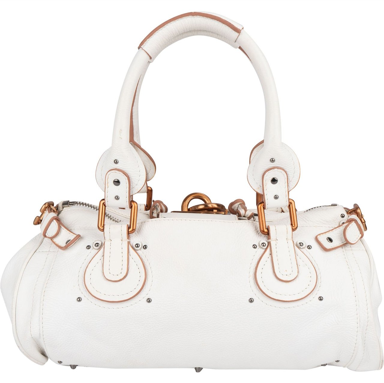 Chloé Pebbled Leather Paddington Satchel Handbag Wit