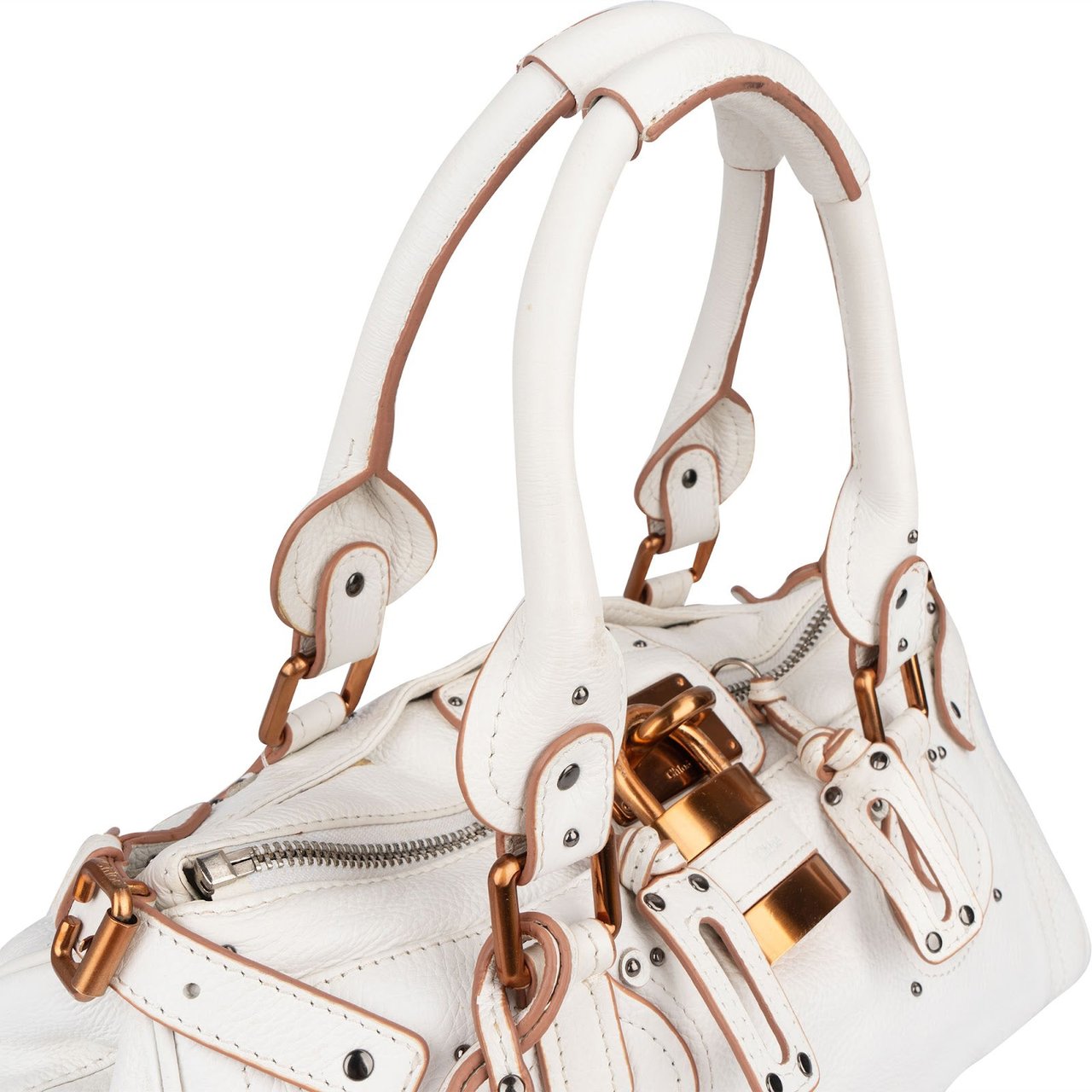 Chloé Pebbled Leather Paddington Satchel Handbag Wit
