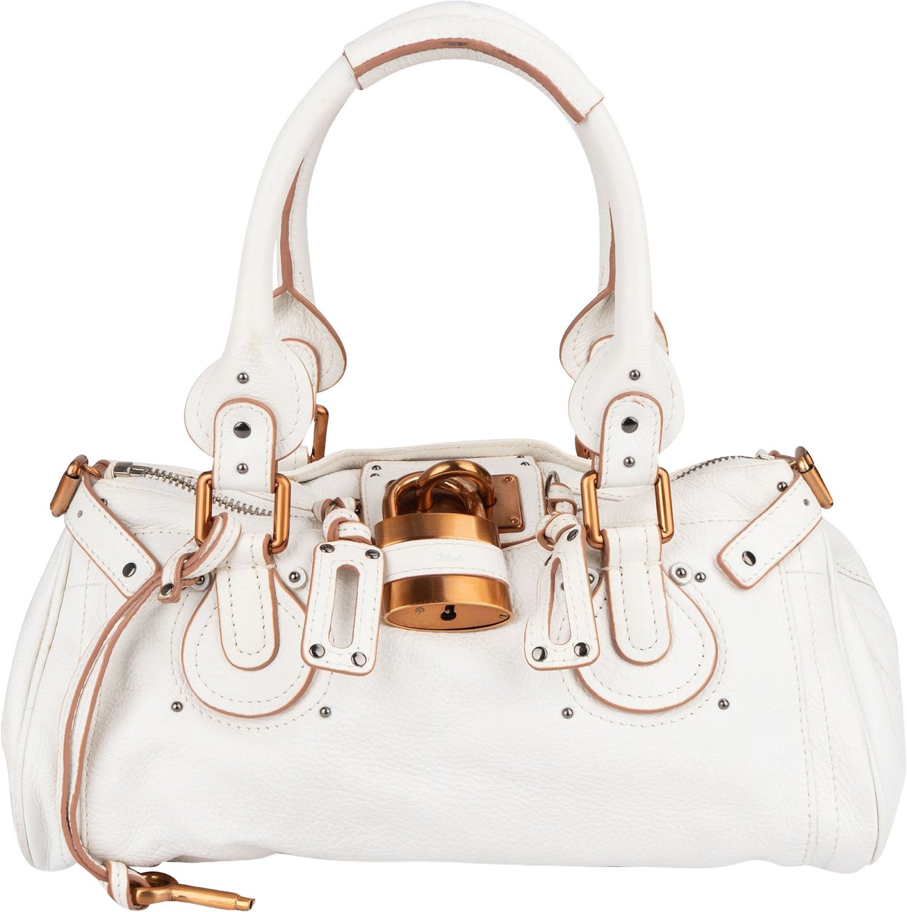 Chloé Pebbled Leather Paddington Satchel Handbag Wit