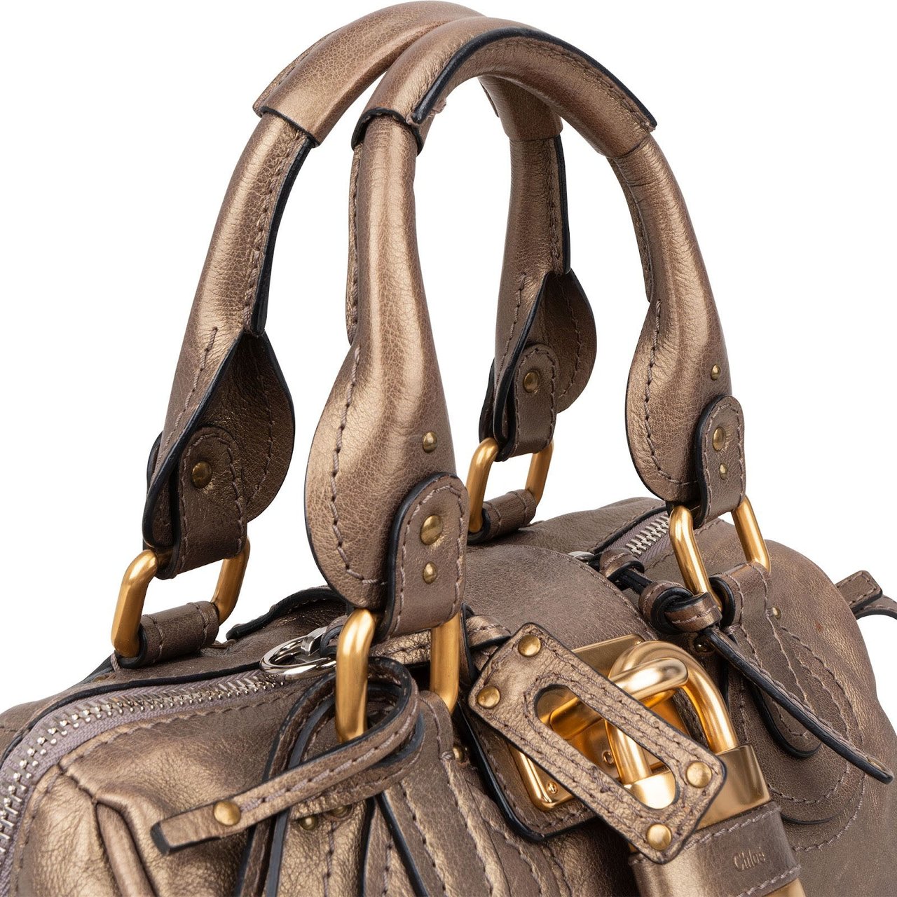 Chloé Metallic Leather Mini Paddington Handbag Divers