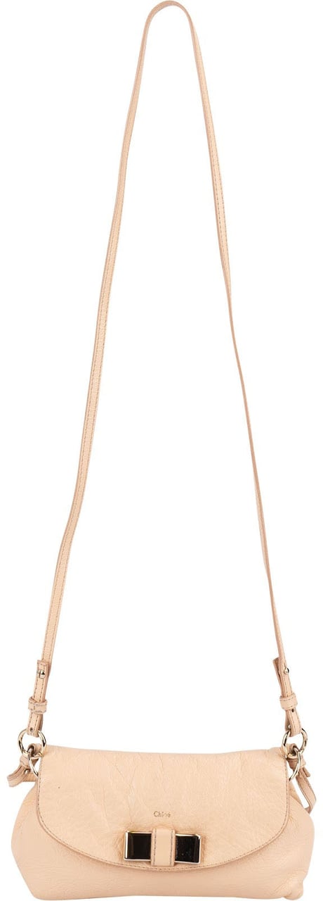 Chloé Pink Leather Lily Ribbon Crossbody Bag Beige